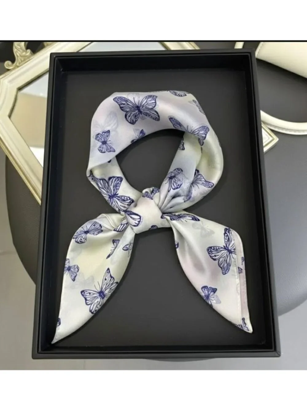 ⭐Luxury Butterfly Scarf Square Silky Head Neck Wrap Purple Cream Accessory hijab